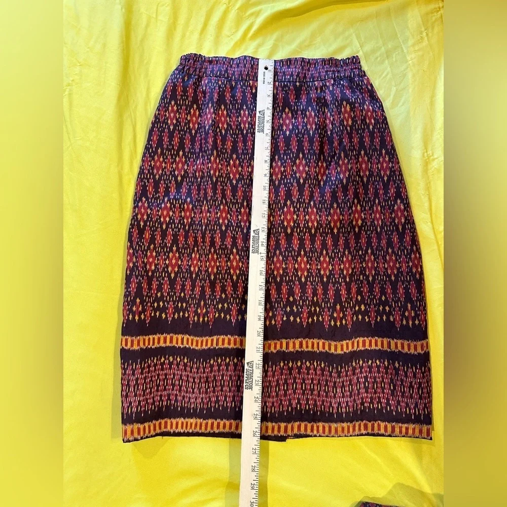 Vintage Alexandra Thai Silk Skirt Suit Set Jacket & Pencil Skirt Ikat Print Sz S